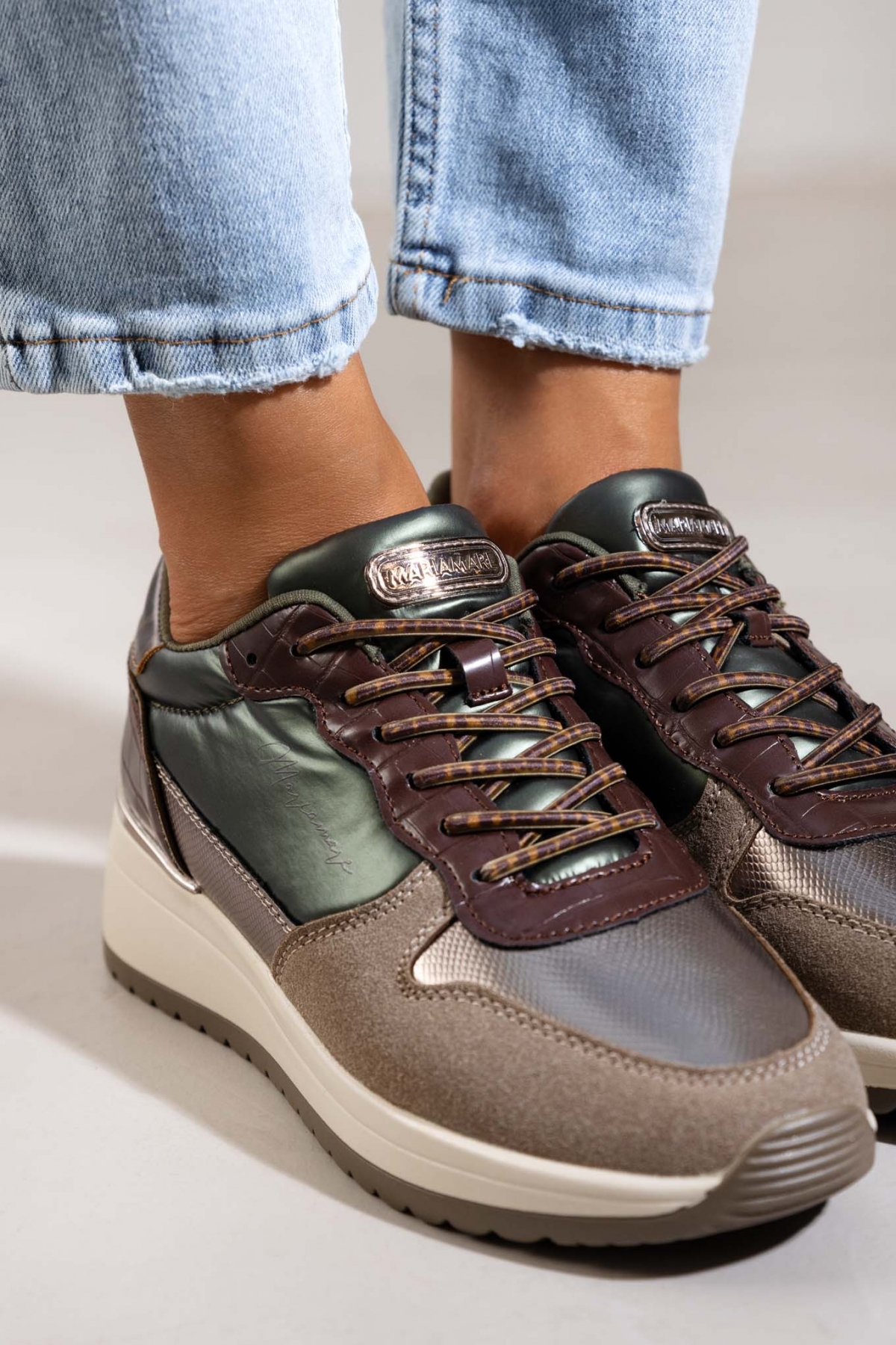 MARIAMARE Sneakers σε συνδυασμό υλικών Mariamare 63421 - Λαδί