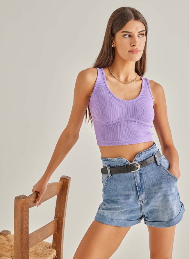 Crop top με ανοιχτή λαιμόκοψη - Λιλά