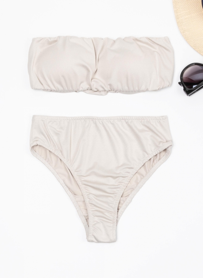 Basic σετ bikini με top strapless - Μπεζ