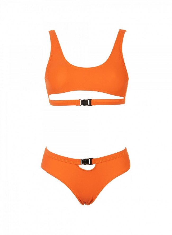 Bikini με εφέ ζωνάκι με κλιπ - Πορτοκαλί