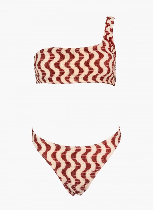 Bikini Set γκοφρε με έναν ώμο - Κεραμιδί