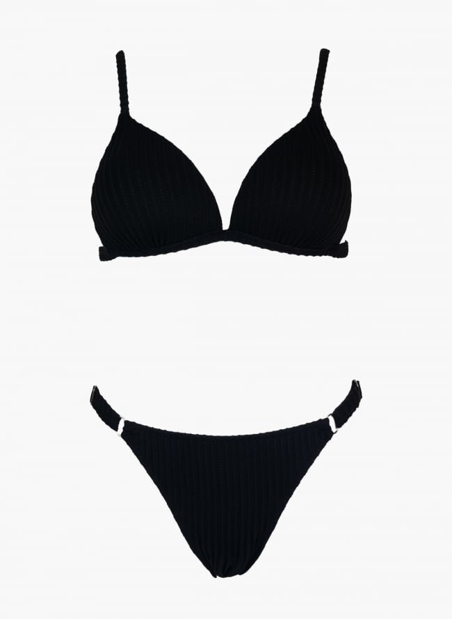 Bikini set με ανάγλυφο σχέδιο - Μαύρο