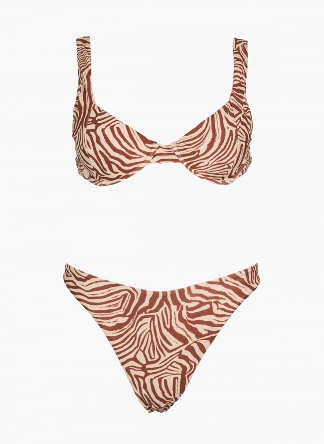 Bikini Set με print και brazilian slip  - Κάμελ