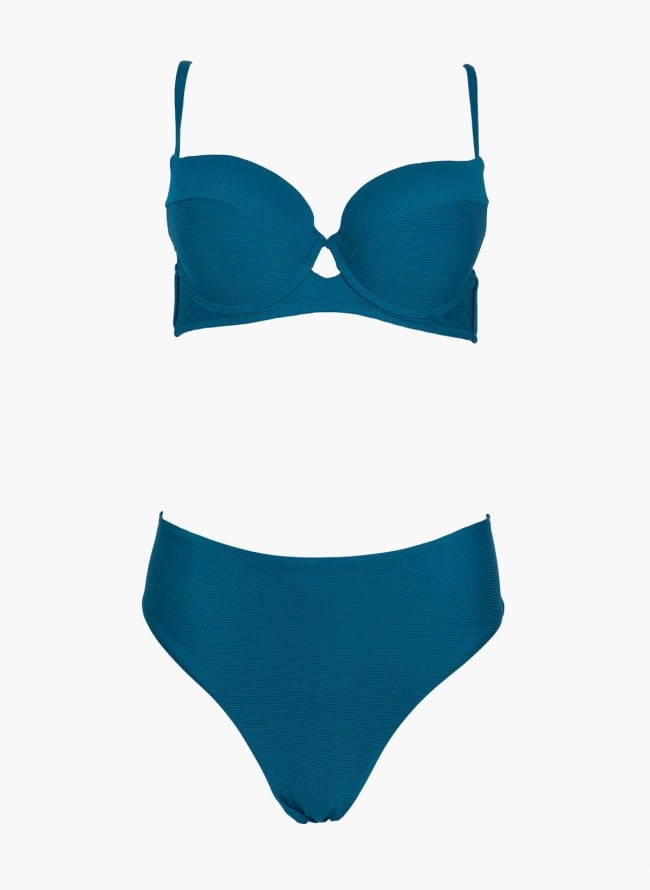 Bikini Set ribbed με ψηλόμεσο σλιπ - Petrol