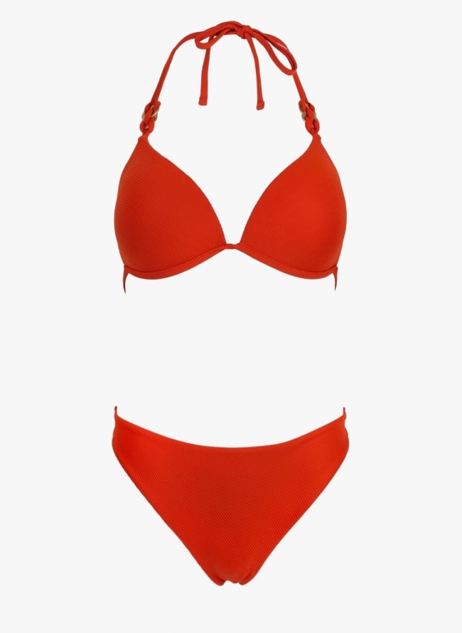 Bikini Set ribbed με τριγωνάκι  - Κεραμιδί