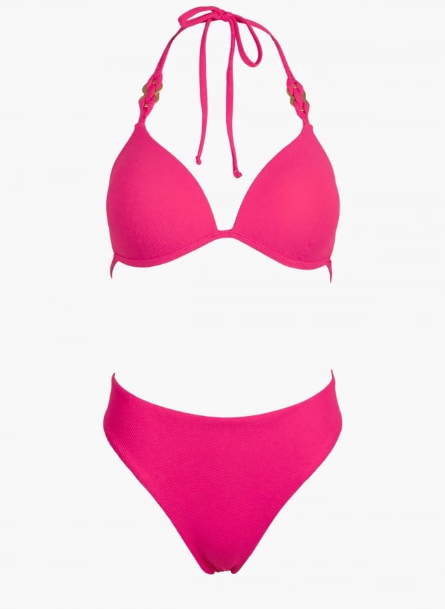 Bikini Set ribbed με τριγωνάκι  - Magenta