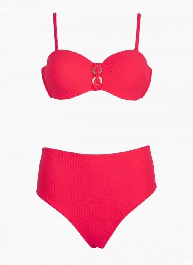 Bikini set ριμπ με corset σλιπ - Φούξια