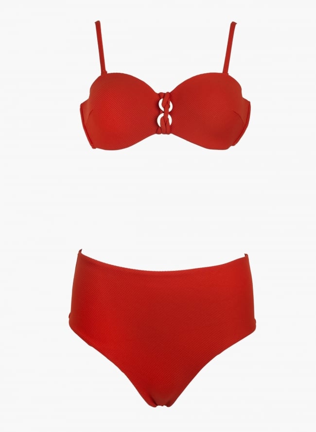 Bikini set ριμπ με corset σλιπ - Κεραμιδί