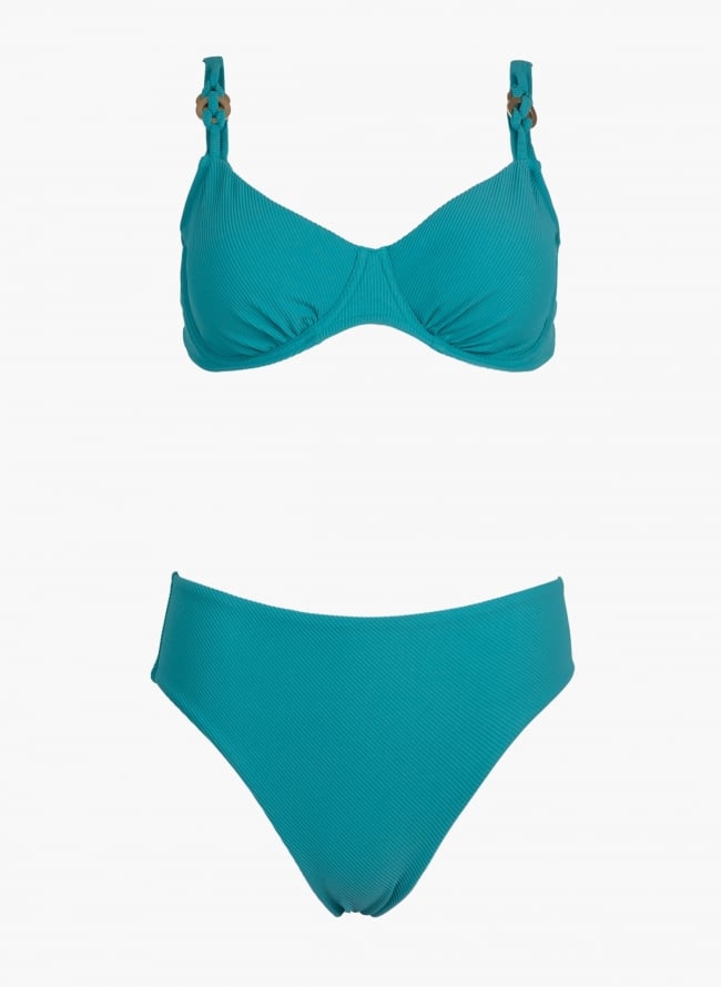 Bikini set ριμπ με μεταλλικούς κρίκους - Μέντα
