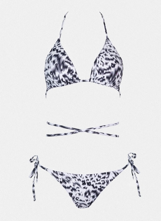 Bikini Set τριγωνάκι με print - Λευκό/Μαύρο