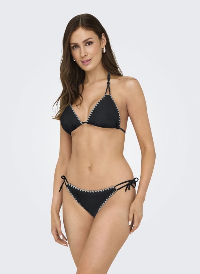 Bikini σλιπ με κορδόνια Only 15324868 - Μαύρο