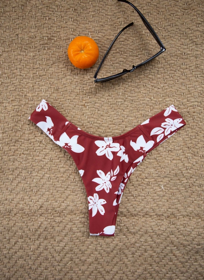 Brazilian bikini slip με λουλούδια - Κεραμιδί