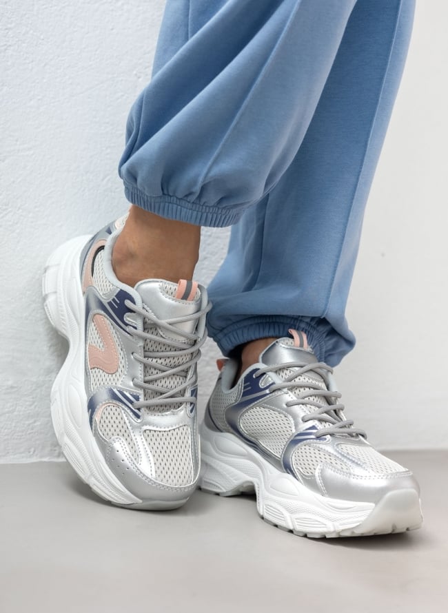 Chunky sneakers με σχέδιο - Ασημί