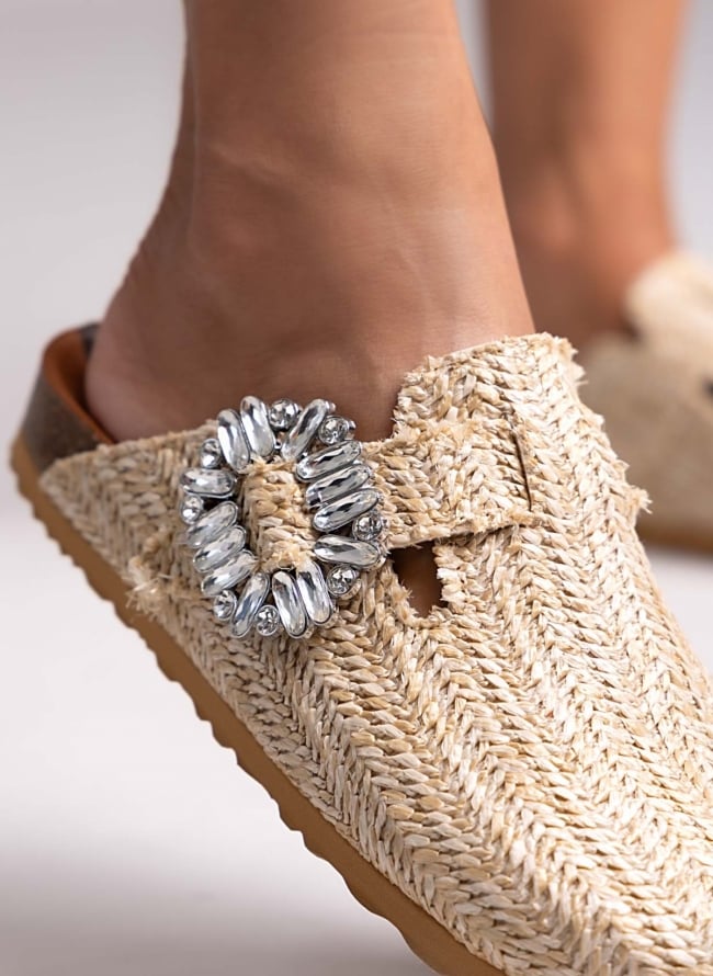 Clogs από ψάθα με πέτρες Take me - Μπεζ