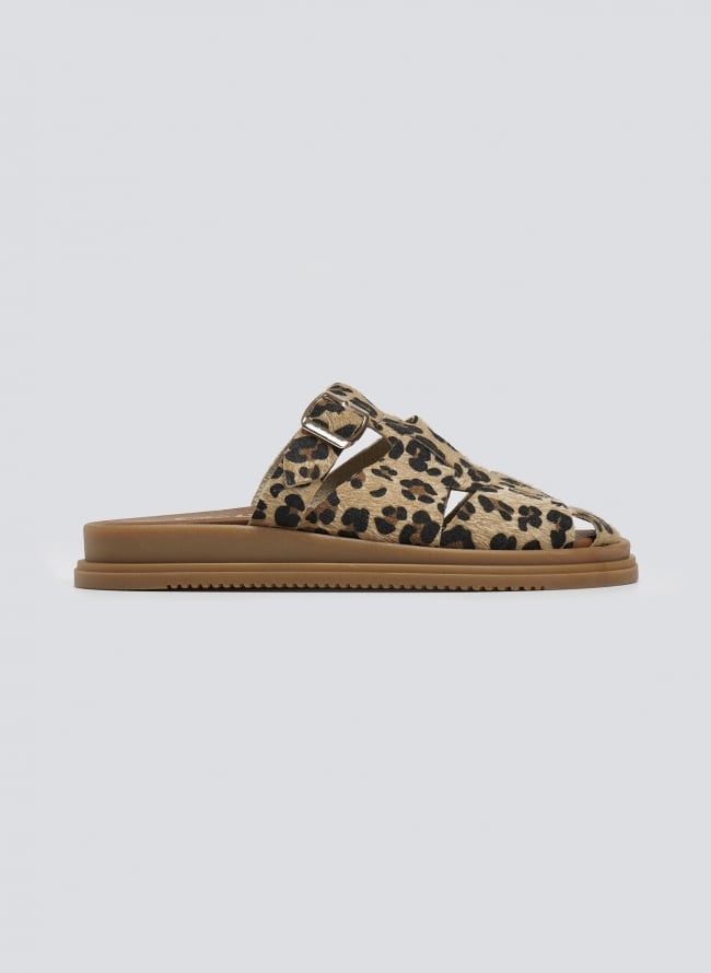 Clogs δερμάτινα με ponyskin και print Estil - Leopard