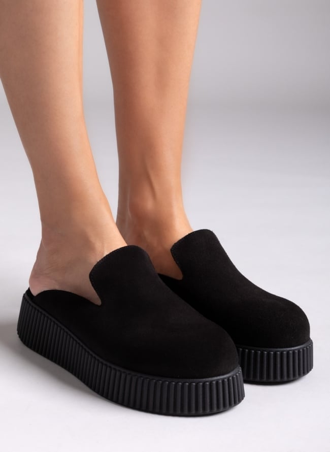 Clogs καστόρινα flatforms Iris  - Μαύρο