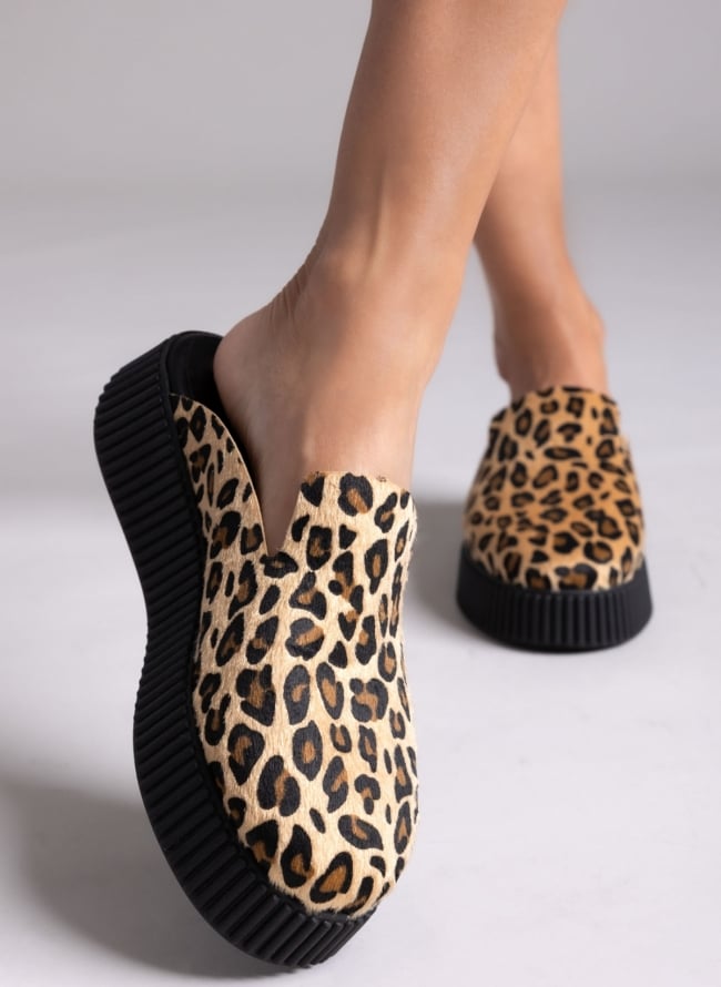 Clogs ponyskin flatforms με print Iris  - Leopard