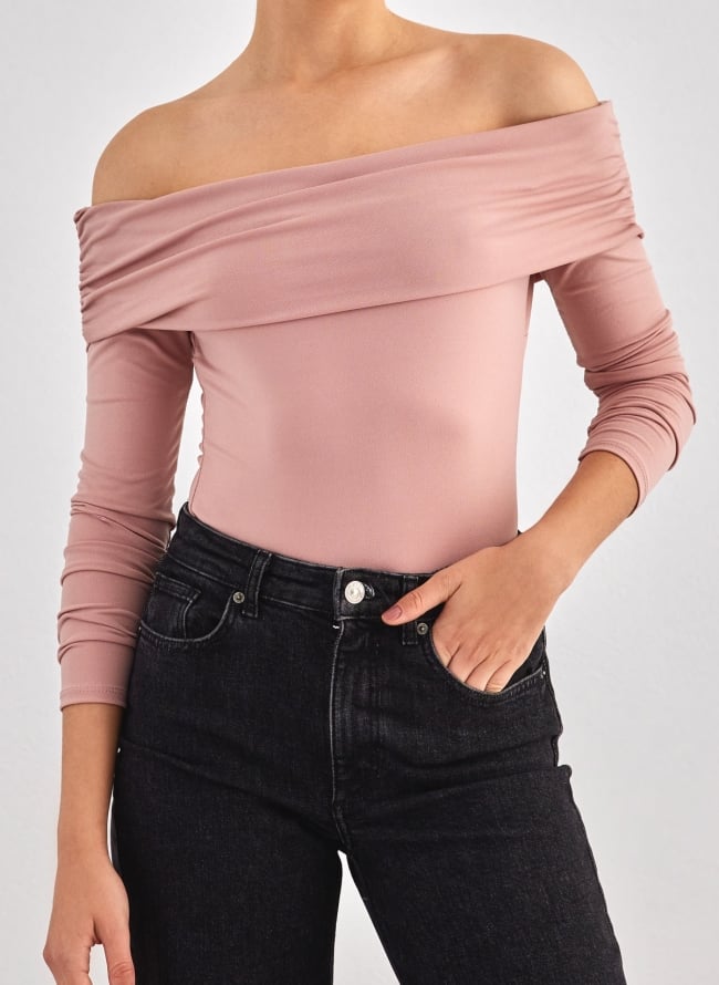 Crop top μακρυμάνικο strapless - Σάπιο μήλο