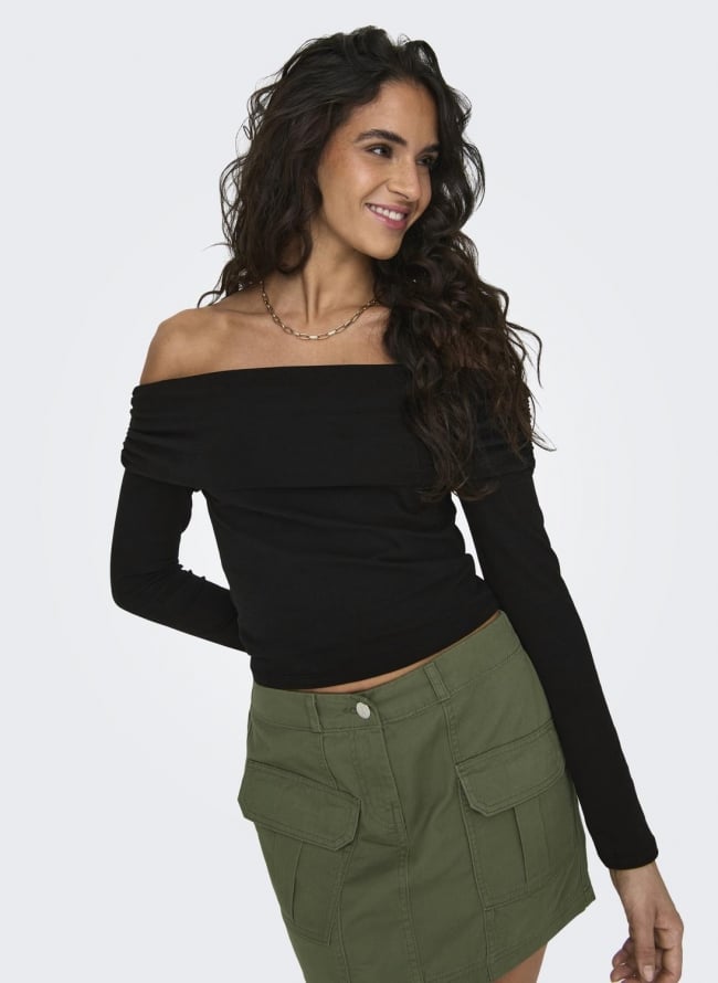 Crop top μακρυμάνικο strapless ONLY 15336324 - Μαύρο