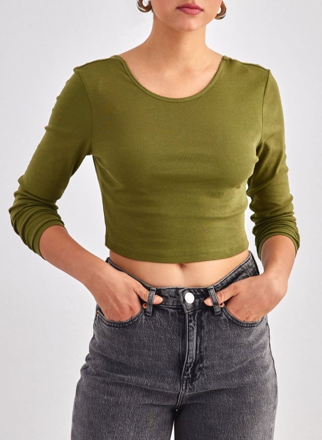 Crop top με ανοιχτή πλάτη ONLY 15264721 - Λαδί 