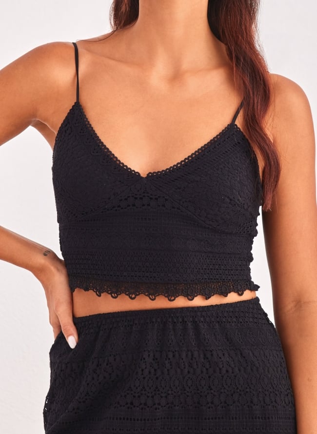 Crop top με δαντέλα VERO MODA 10272481 - Μαύρο