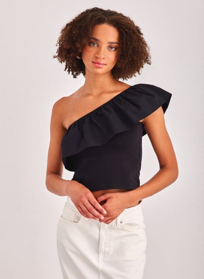 Crop top με έναν ώμο ONLY 15320339 - Μαύρο