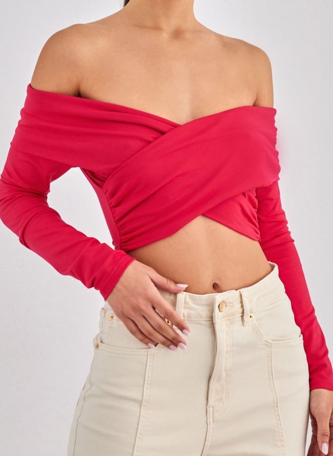 Crop top με κρουαζέ σχέδιο Different Shop 01-224 - Φούξια