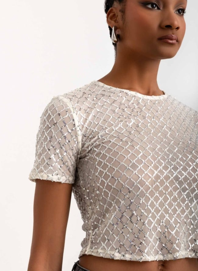 Crop top με παγιέτες ONLY 15340766 - Ζαχαρί