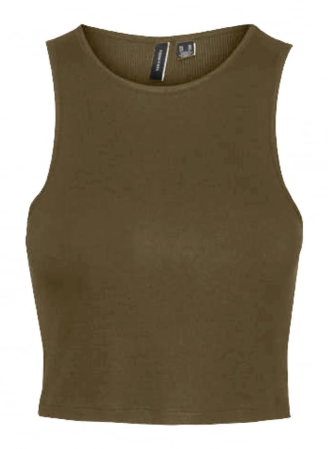 Crop top αμάνικο ριπ Vero Moda 10298664 - Λαδί