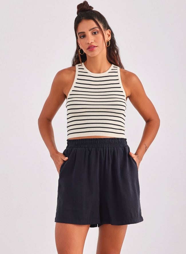 Crop top Vero Moda 10300339 - Μπεζ/Μαύρο