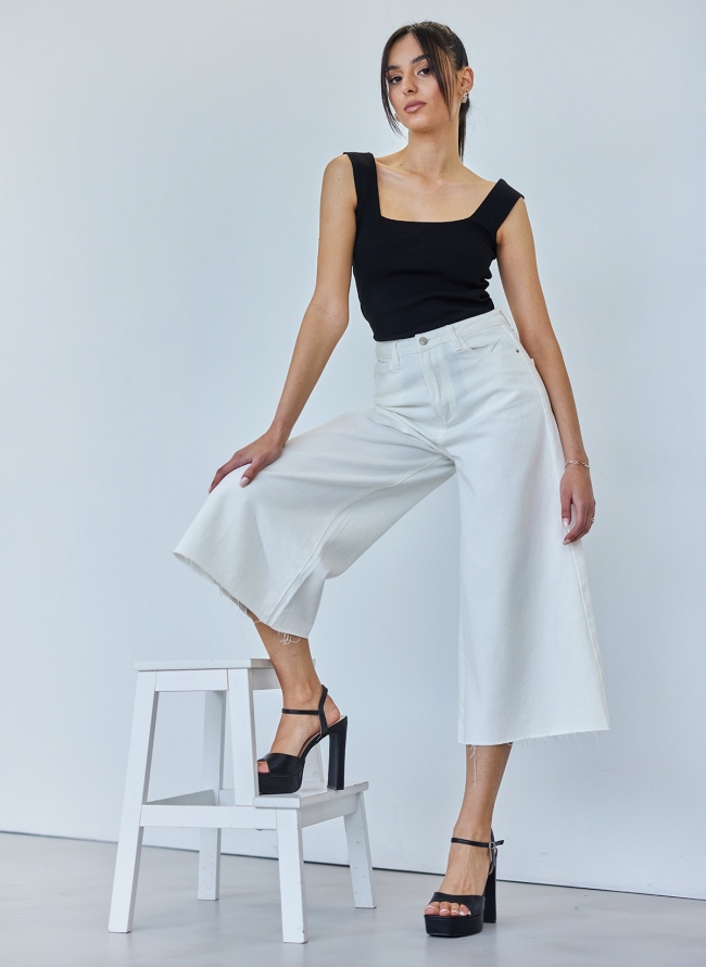 Cropped wide leg τζιν - Λευκό