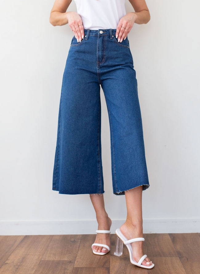 Cropped wide leg τζιν - Μπλε jean