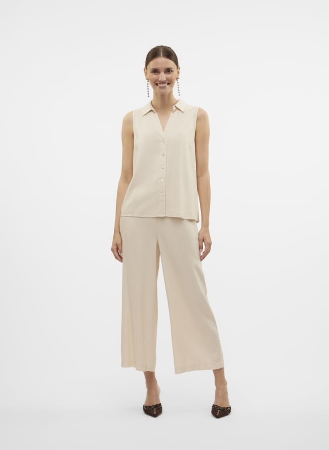 Culotte ψηλόμεση με λάστιχο Vero moda 10321626 - Μπεζ