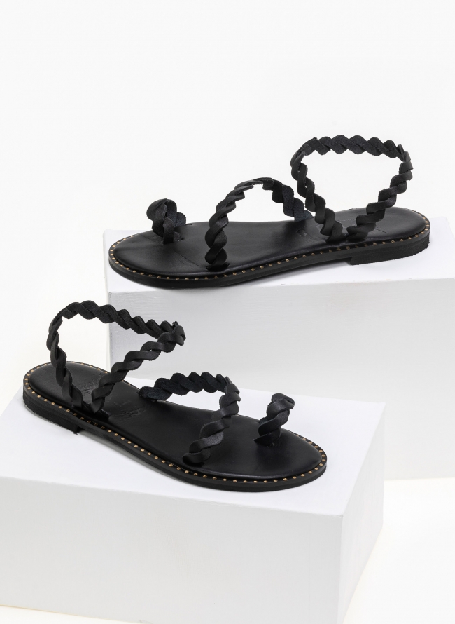 Σανδάλια δερμάτινα με περαστό λουράκι Iris Sandals - Μαύρο