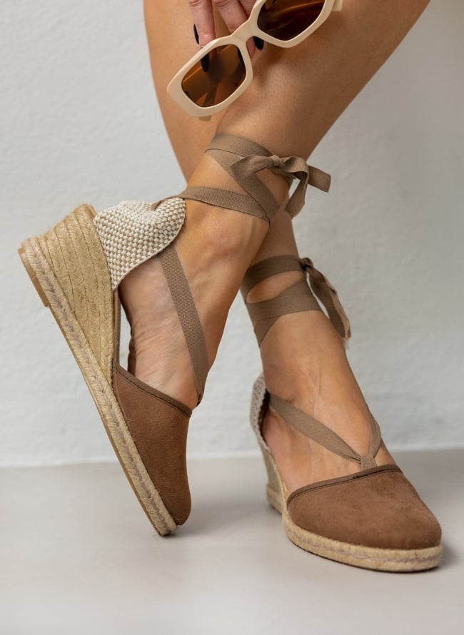 Εσπαντρίγιες platforms suede με κορδόνια - Καφέ