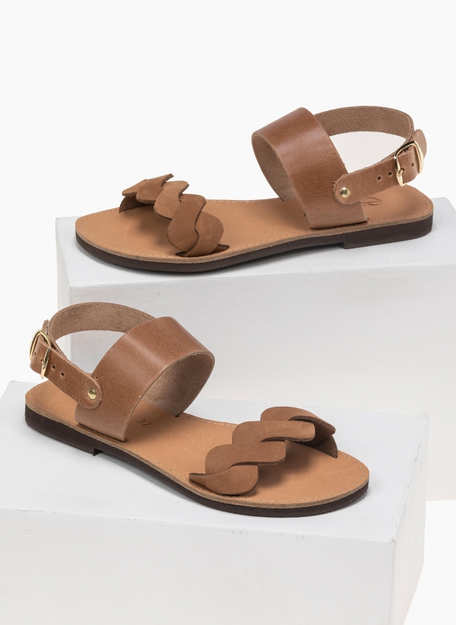 Σανδάλια δερμάτινα ankle strap estil - Πούρο