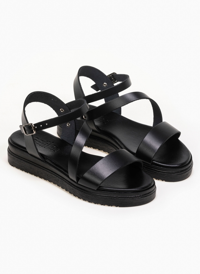 Σανδάλια δερμάτινα ankle strap tfp - Μαύρο