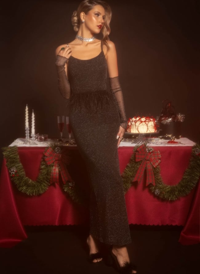 Φόρεμα με glitter Vero Moda 10316743 - Μαύρο/Ασημί