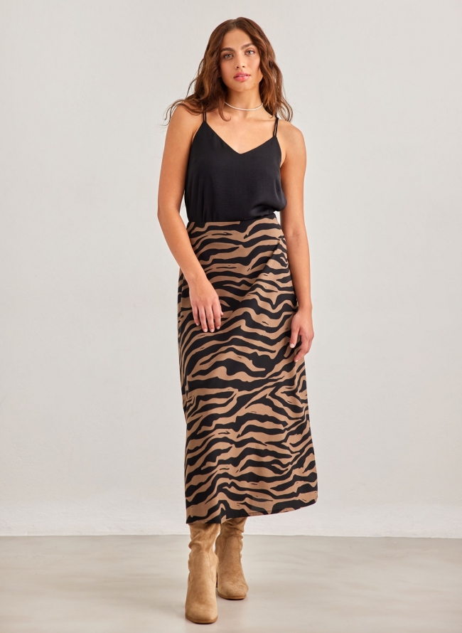 Φούστα μάξι με print ONLY 10303231 - Mocha