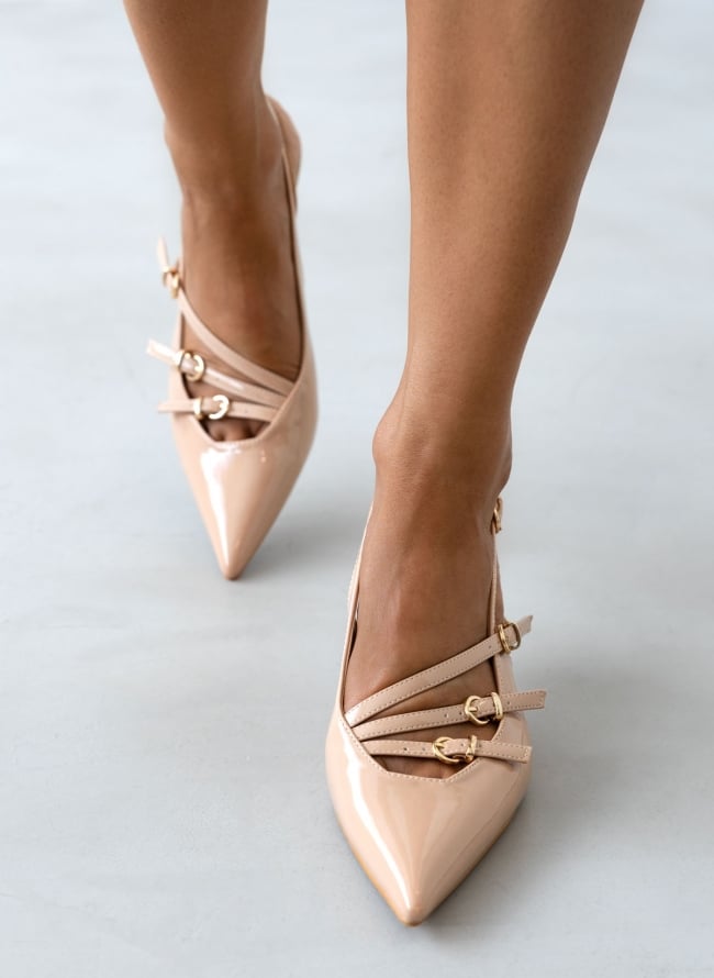 Γόβες λουστρίνι μυτερές slingback Erynn - Nude