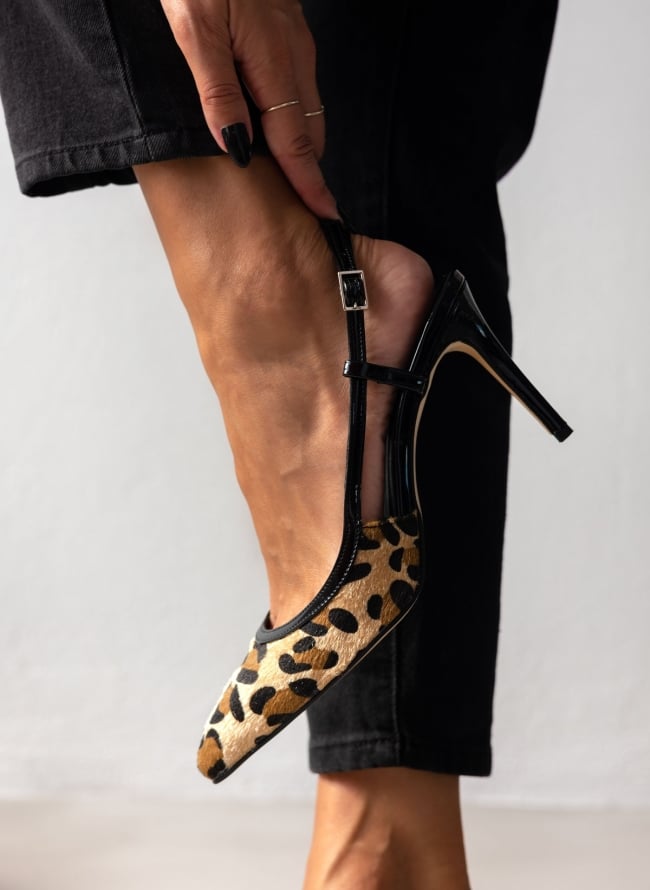 Γόβες μυτερές slingback  με print TFP - Leopard
