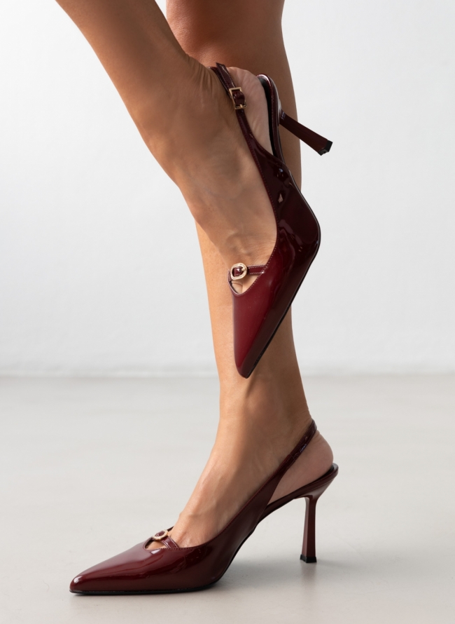 Γόβες μυτερές slingback λουστρίνι TFP - Burgundy