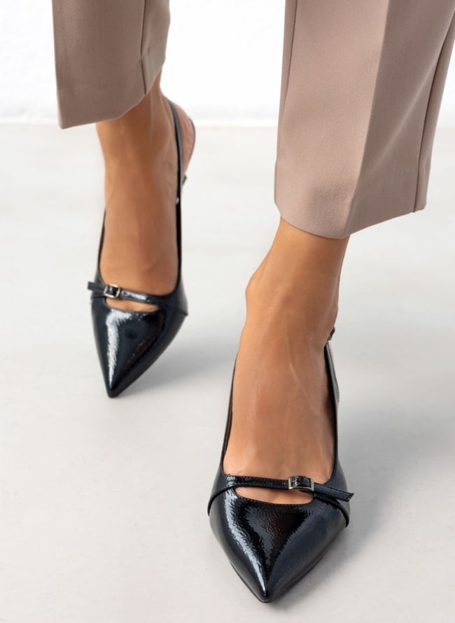 Γόβες slingback λουστρίνι με print TFP - Μαύρο