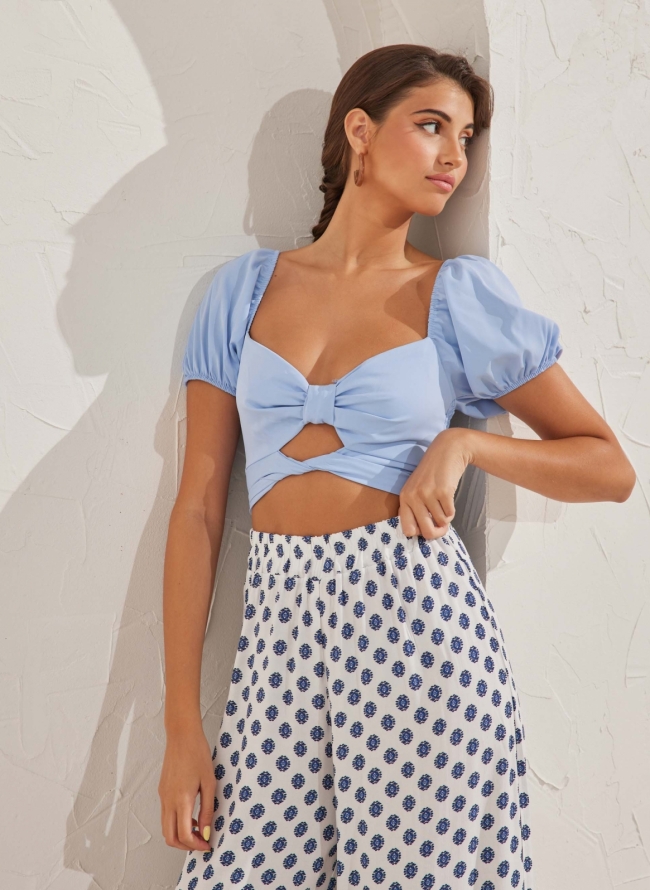 Crop top με κόμπο - Γαλάζιο