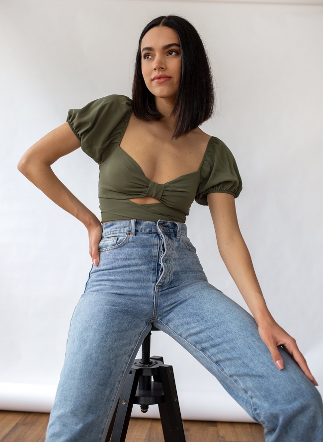 Crop top με κόμπο - Χακί