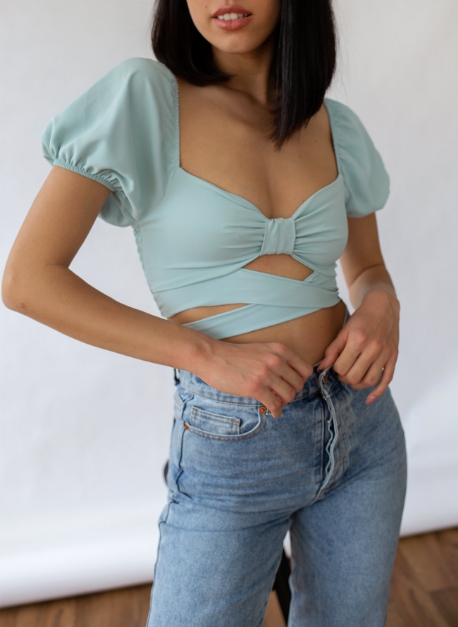 Crop top με κόμπο - Μέντα
