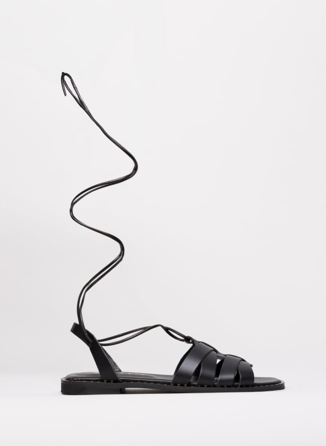 Lace up δερμάτινα σανδάλια Iris Sandals - Μαύρο