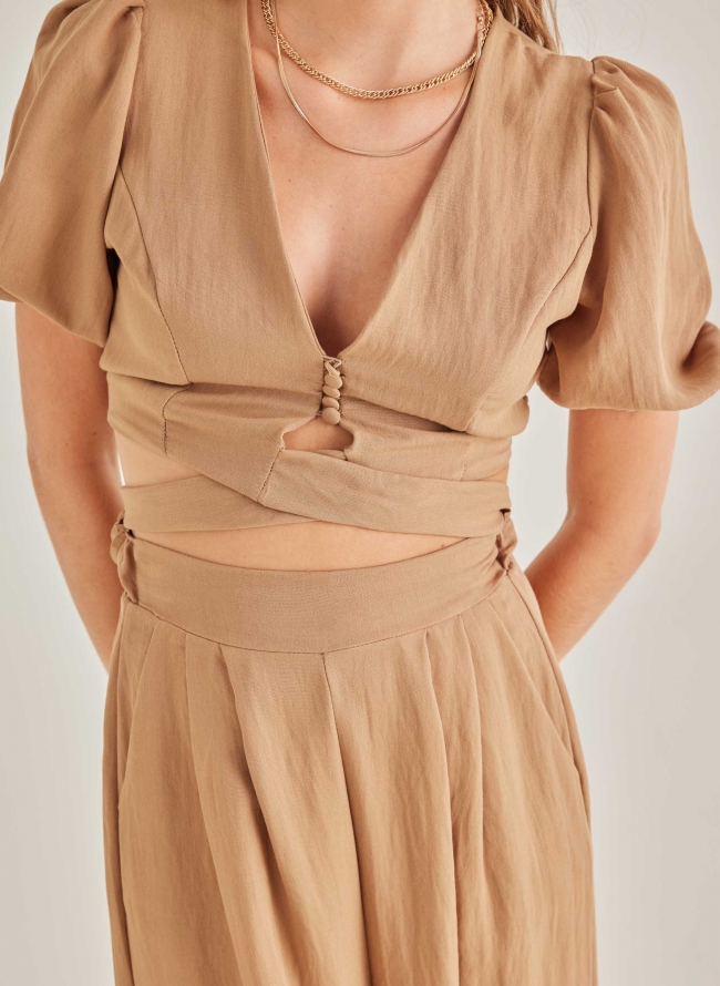 Crop top με λινό - Caramel
