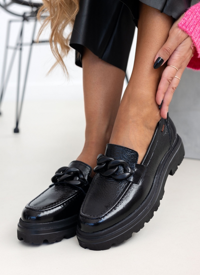 Loafers chunky δερμάτινα λουστρίνι Ragazza 0186 - Μαύρο