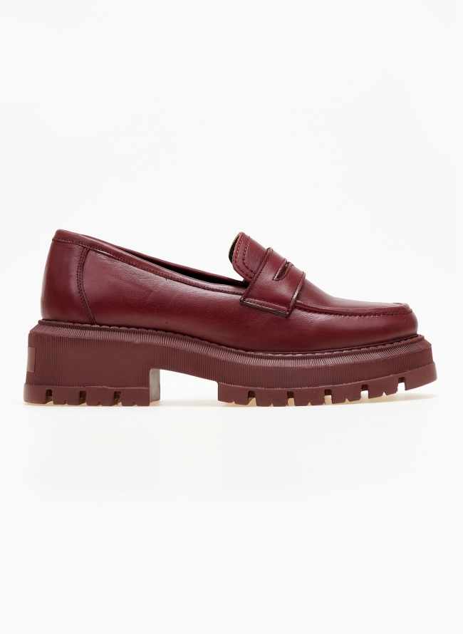 Loafers chunky δερμάτινα με εξωτερικές ραφές - Μπορντό